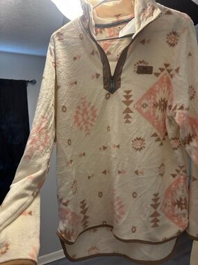 Simply Southern Cream and Peach Aztec Fleece simply southern Pullover